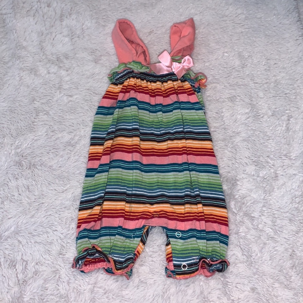 Kickee pants 3-6 month striped overalls/ romper bamboo